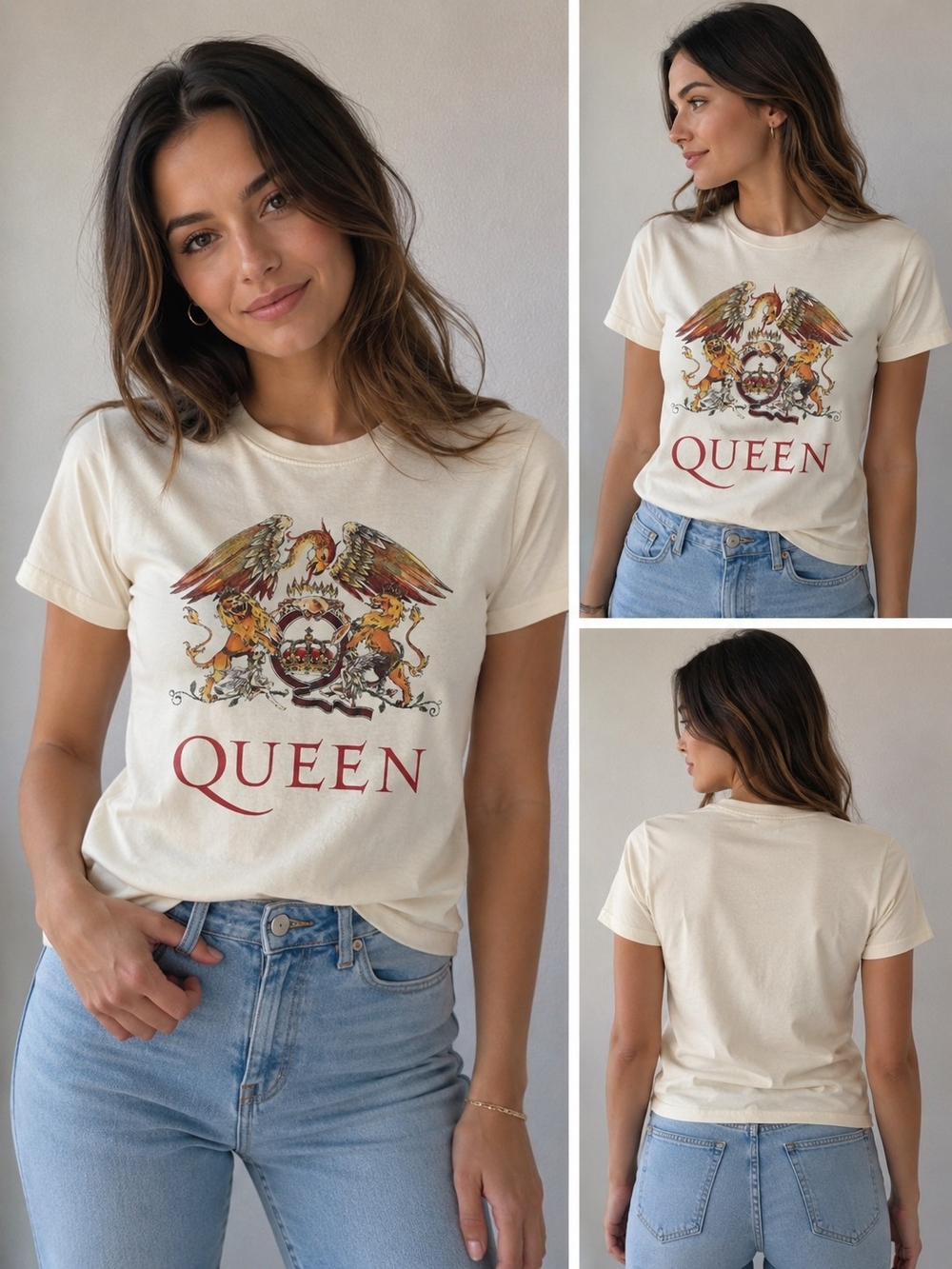 Queen Band Graphic T-Shirt Size S Cream Classic Rock Music Tee Freddie Mercury